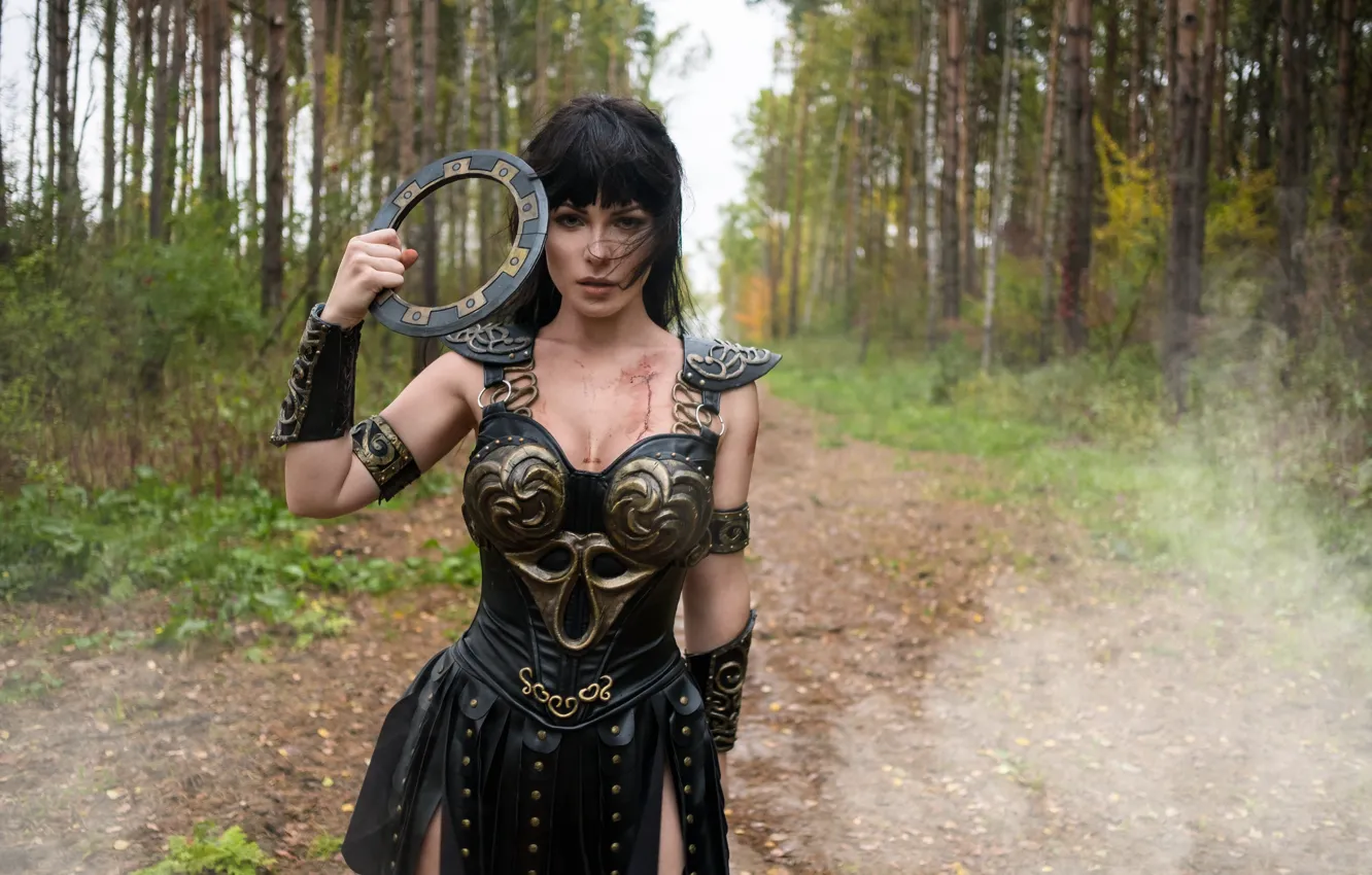 Photo wallpaper forest, armor, cosplay, look, Xena, Xena: Warrior Princess, Irina Meier, Irina Pirozhnikova