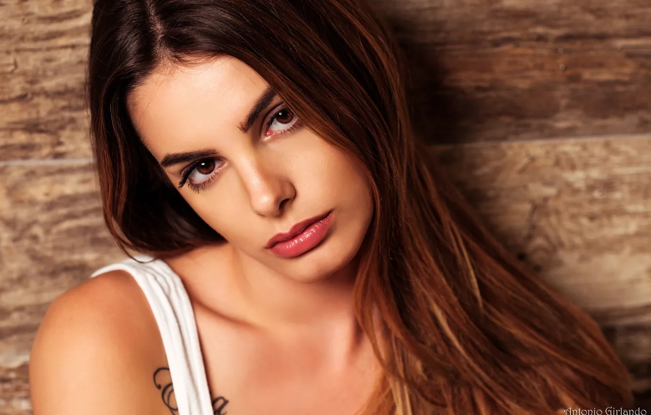 Photo wallpaper look, model, portrait, makeup, hairstyle, brown hair, beautiful, bokeh