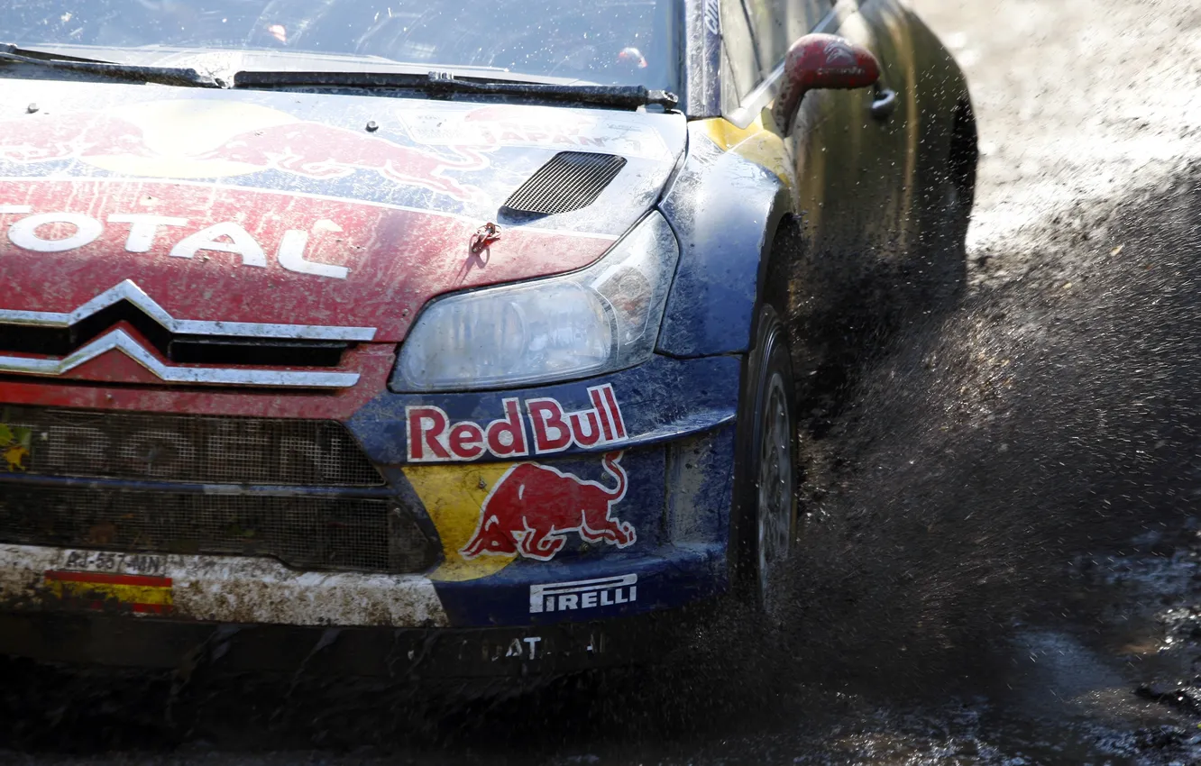 Photo wallpaper squirt, lights, wheel, dirt, The hood, Citroen, Red Bull, WRC