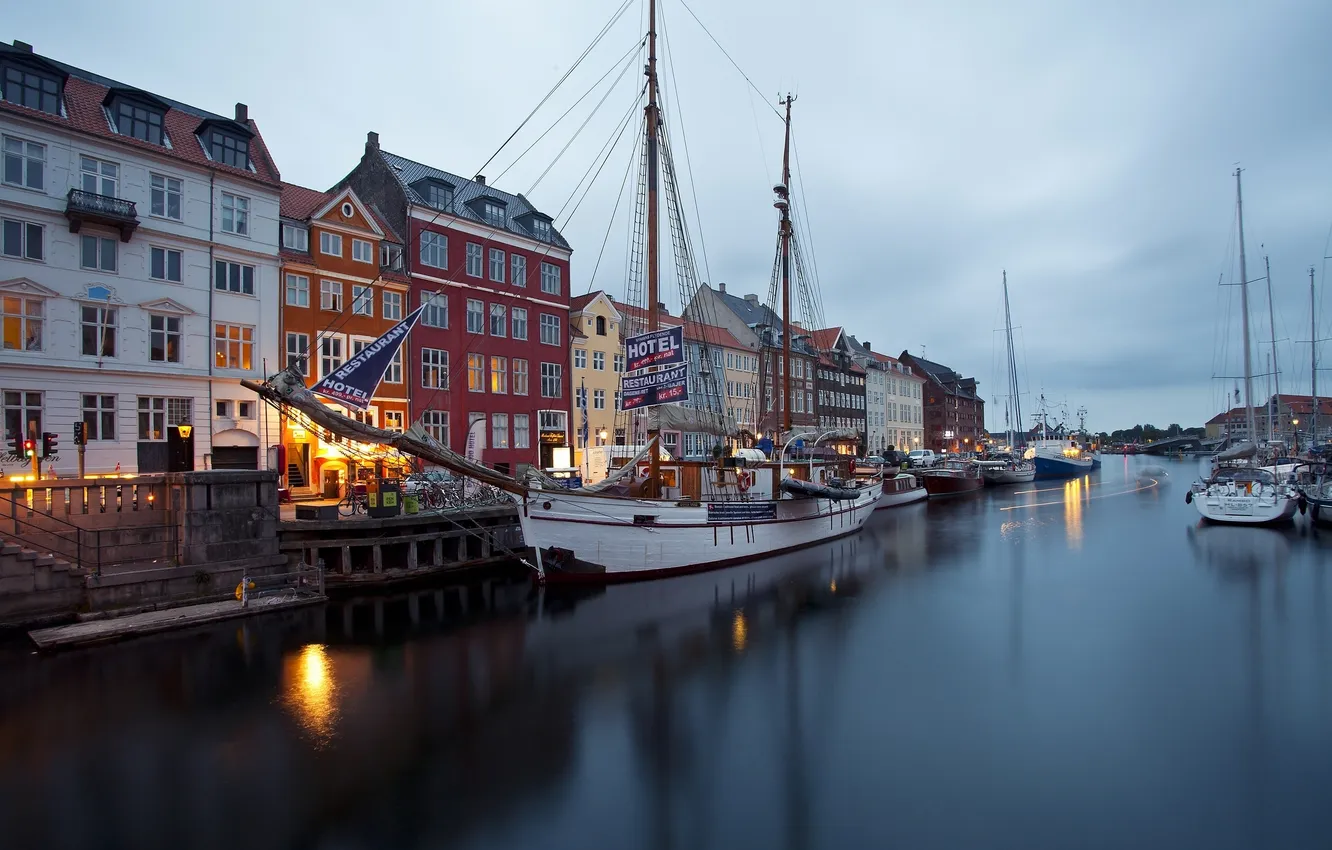 Photo wallpaper building, sailboat, yachts, pier, Denmark, promenade, Denmark, Copenhagen