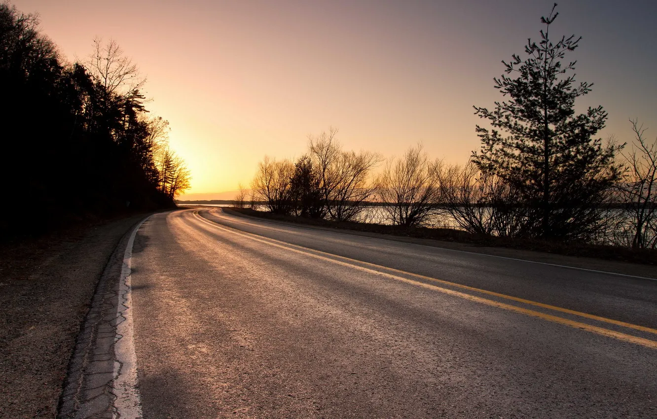 Photo wallpaper road, landscape, sunset