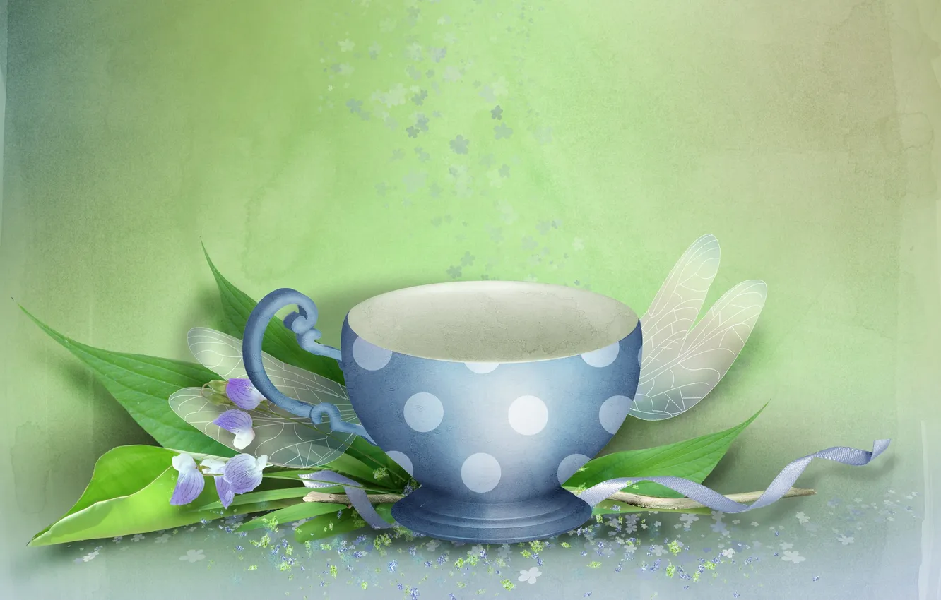 Photo wallpaper leaves, background, fantasy, figure, petals, tape, Cup