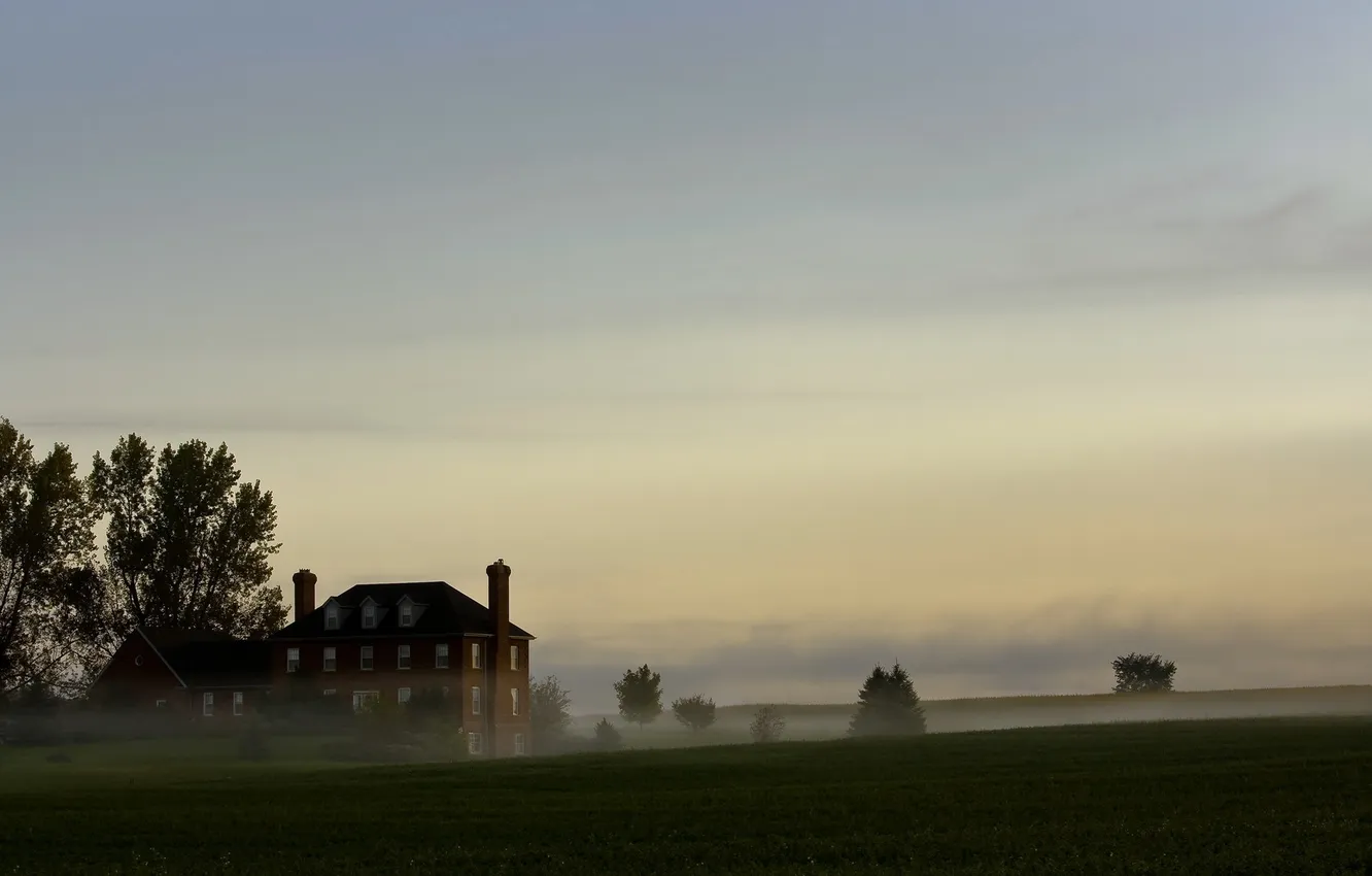 Photo wallpaper field, landscape, fog, home