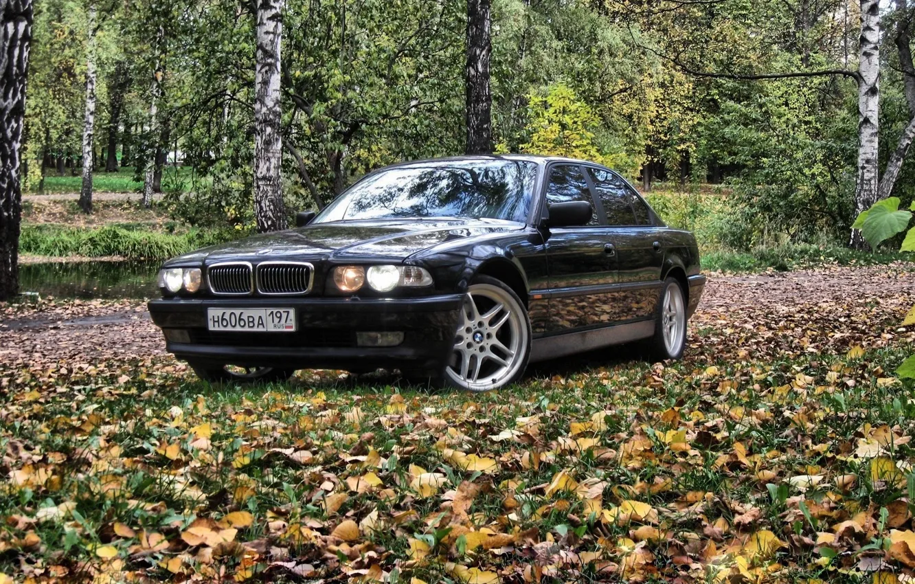 Photo wallpaper autumn, forest, BMW, Boomer, bmw 7, e38
