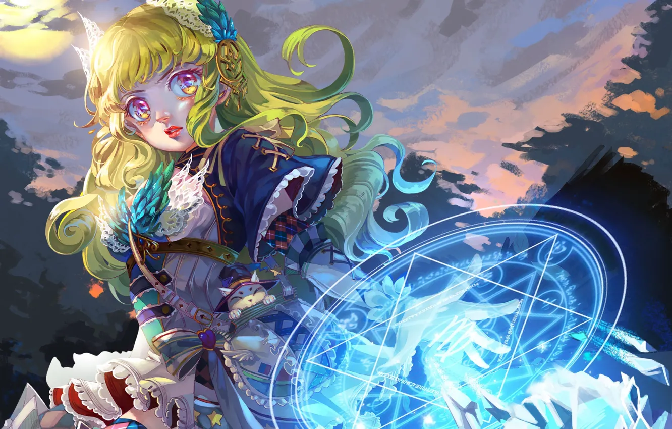 Photo wallpaper girl, magic, anime, art