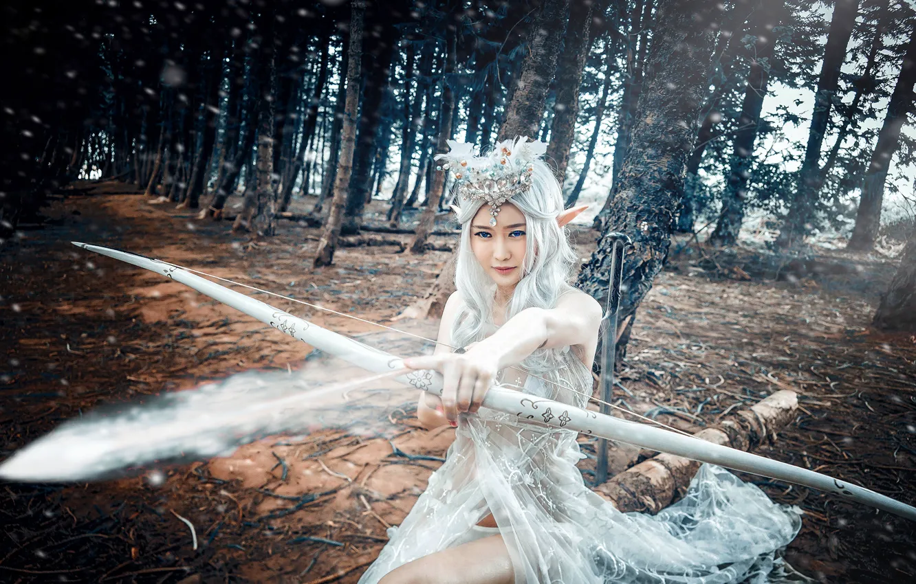 Photo wallpaper forest, girl, style, bow, image, Asian, elf, cosplay