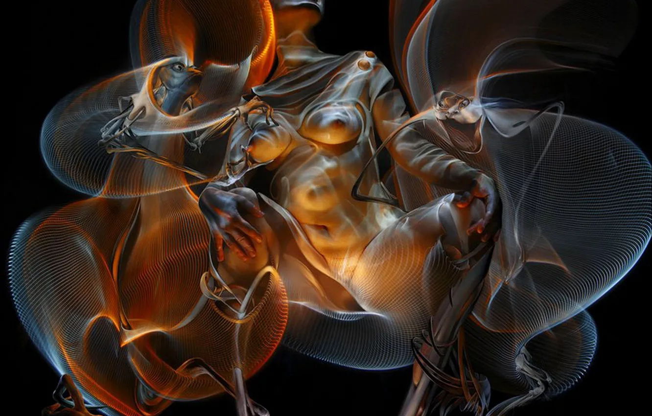 Photo wallpaper girl, background, black, smoke, палата3