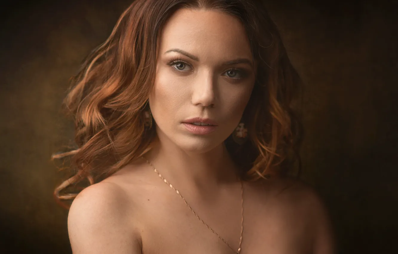 Photo wallpaper look, girl, face, background, sweetheart, model, portrait, red