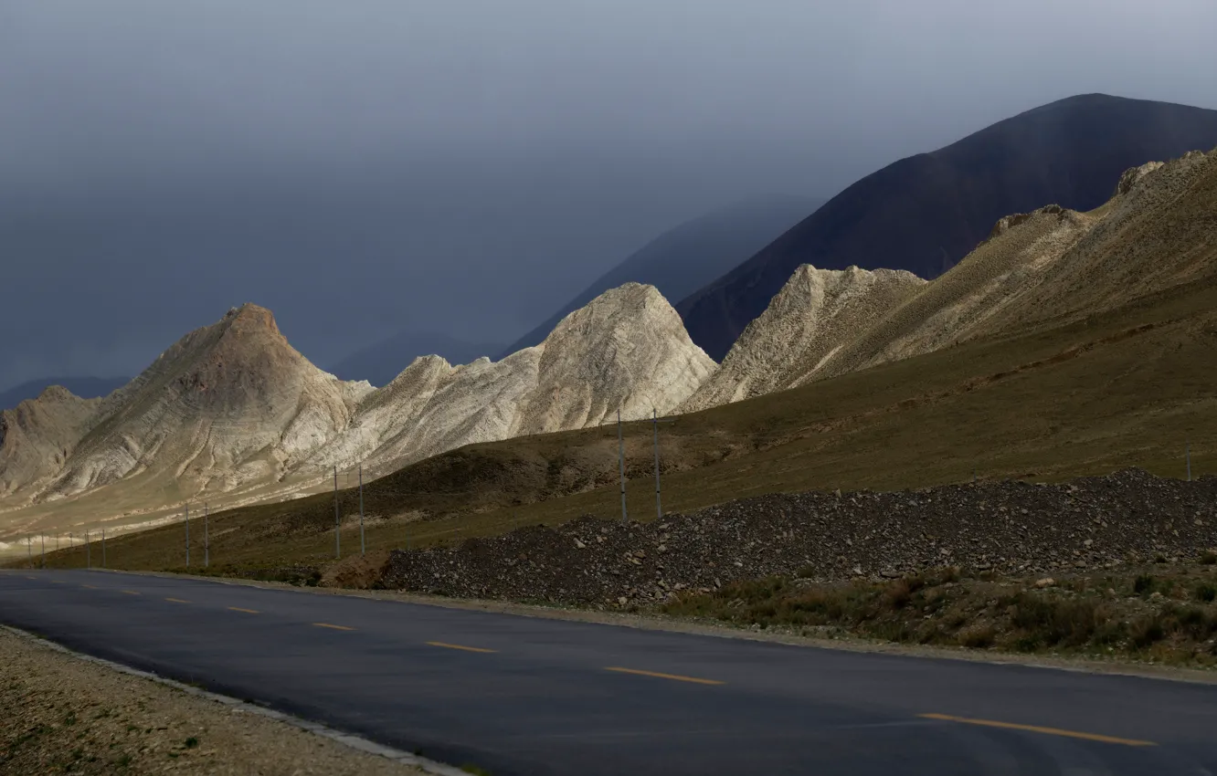 Photo wallpaper road, mountains, Tibet