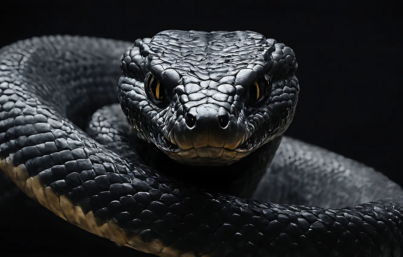 Photo wallpaper snake, Python, black background, AI art, neural network