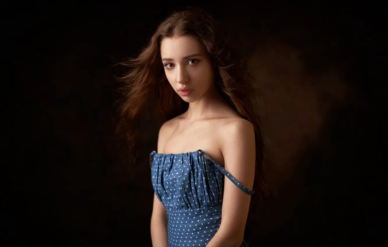 Photo wallpaper look, pose, background, model, portrait, makeup, dress, hairstyle