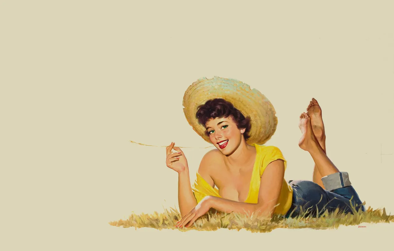 Photo wallpaper girl, hat, lies, pin up