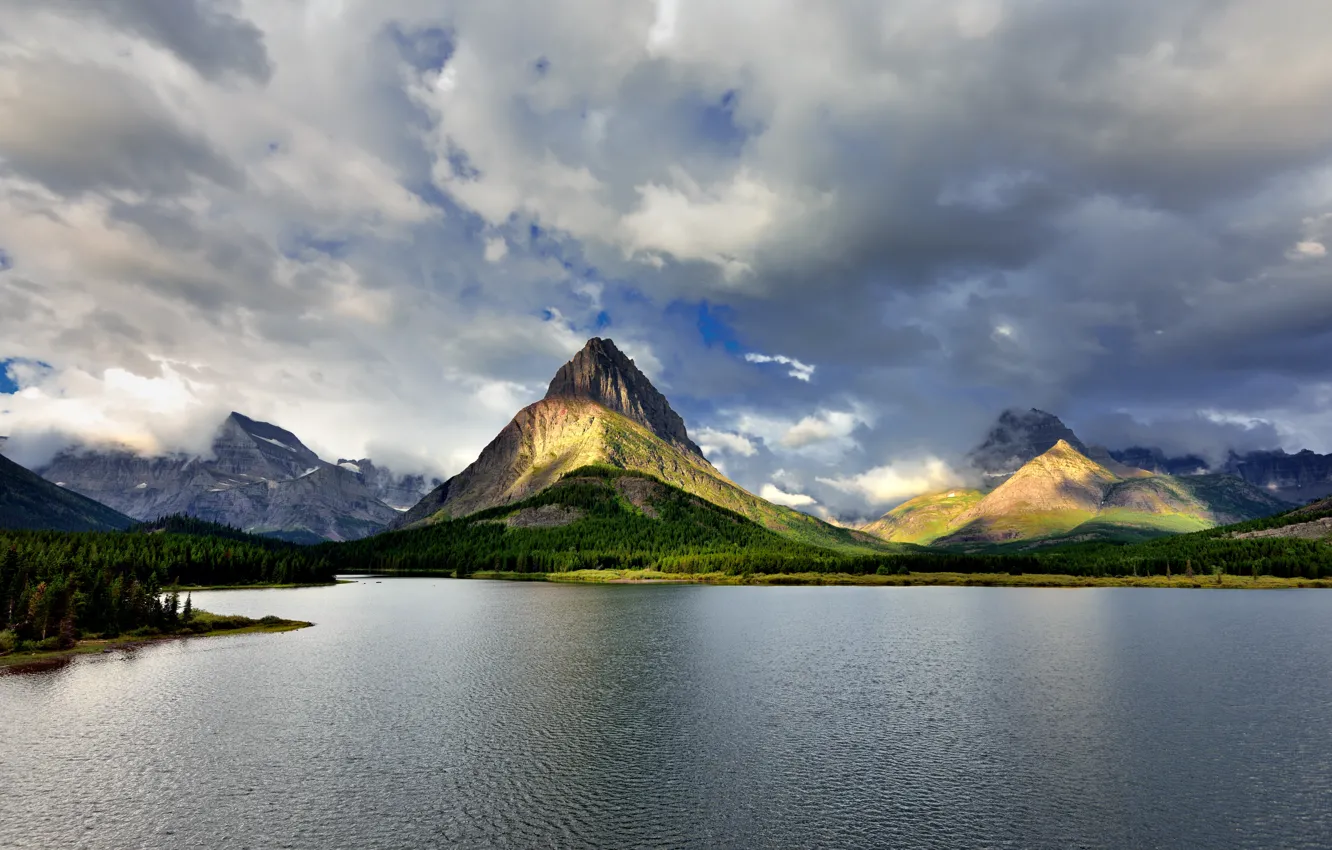 Photo wallpaper the sky, clouds, nature, mountains, forest, landscape, lake, rocks