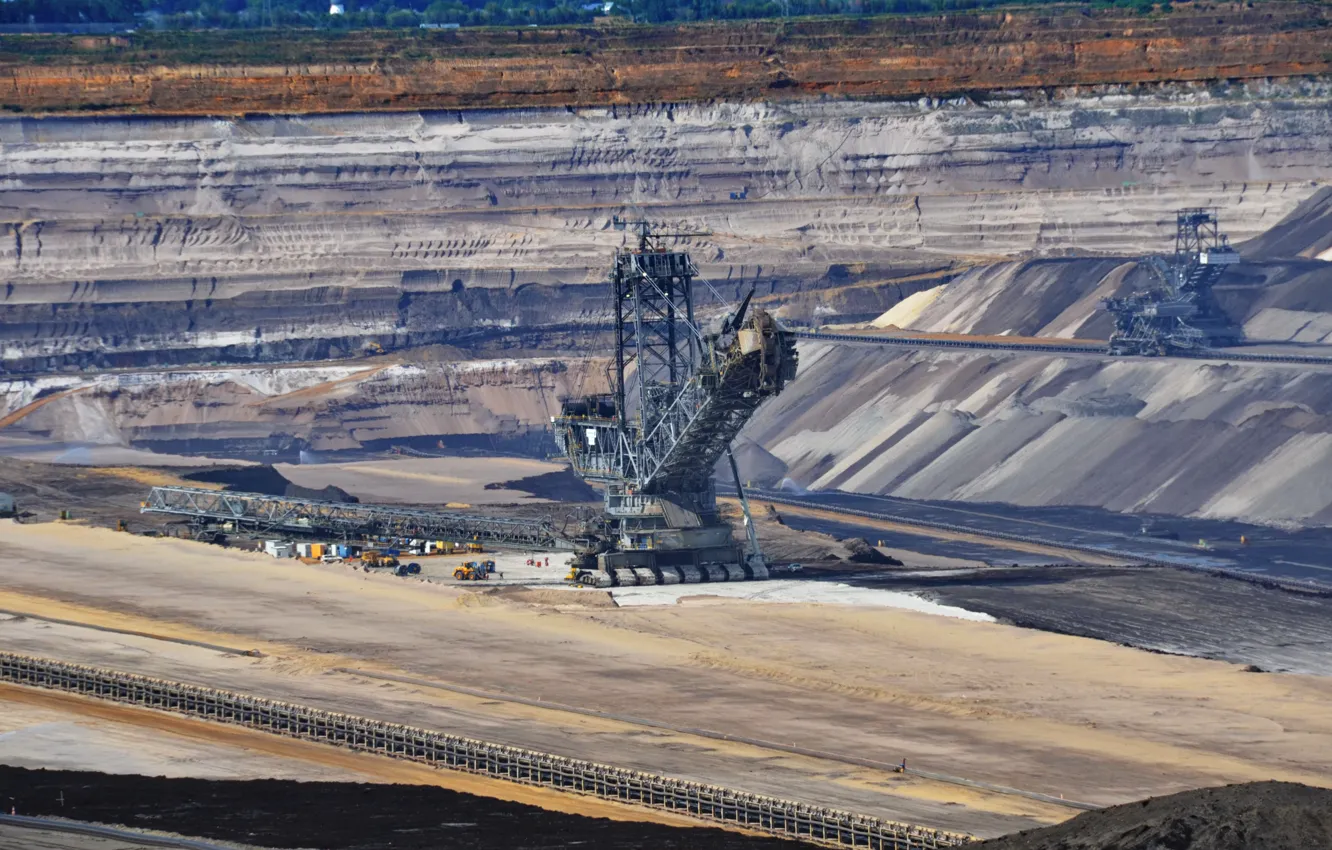 Photo wallpaper Rhenish lignite mining area, Opencast, Rhineland, Germany, North Rhine-Westphalia, RWE, Lignite mining, europa
