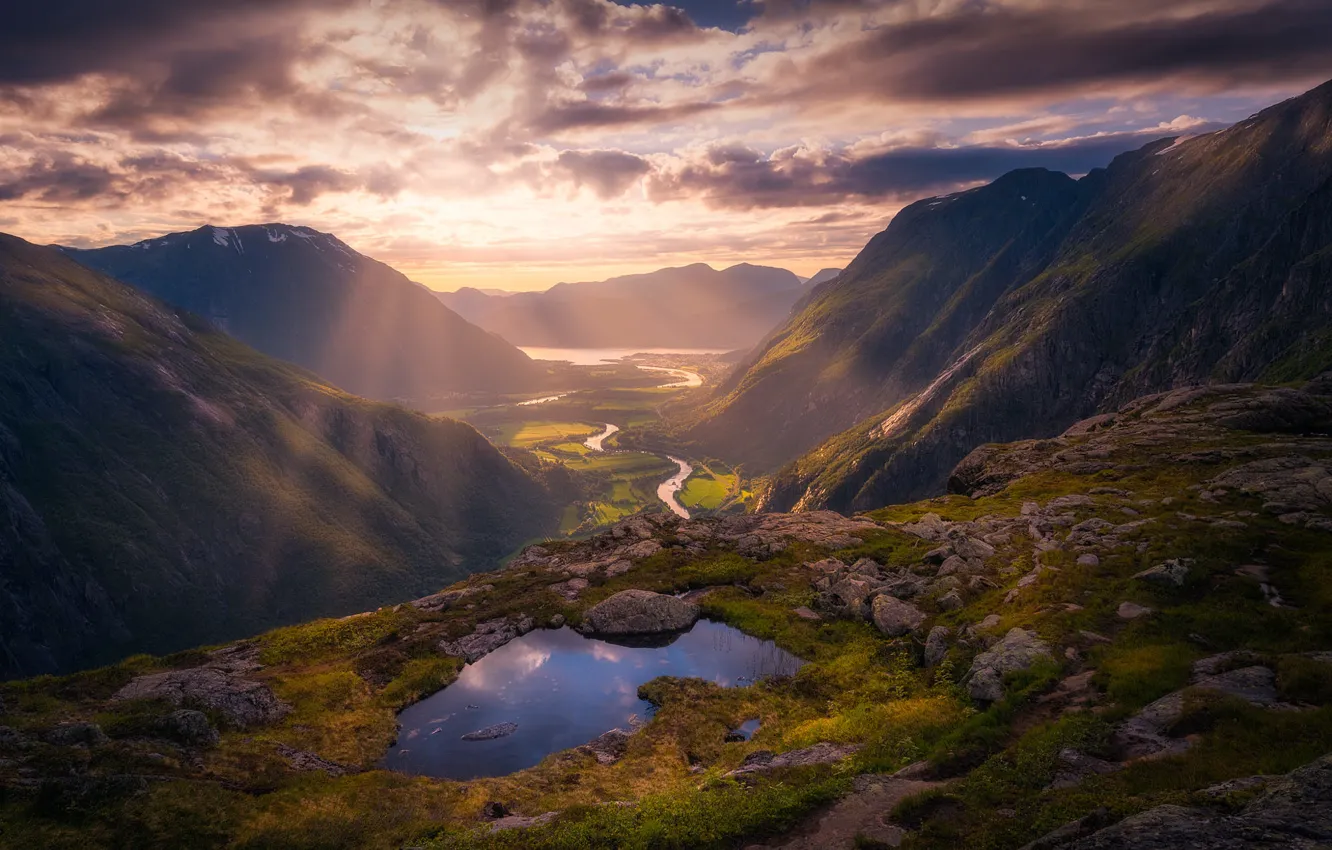 Photo wallpaper mountains, river, Norway, Norway, Romsdalen