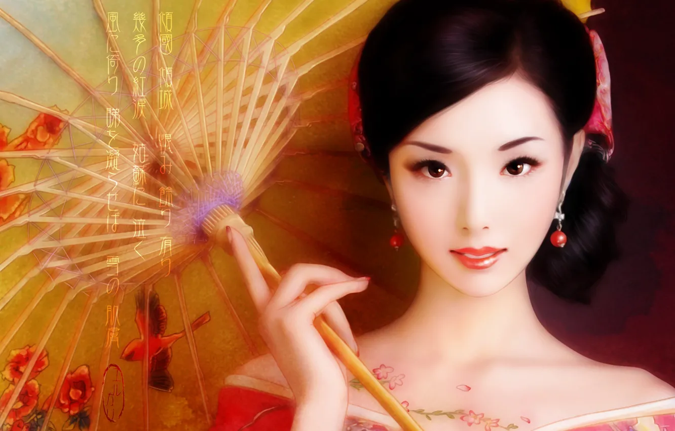 Photo wallpaper look, girl, figure, umbrella, makeup