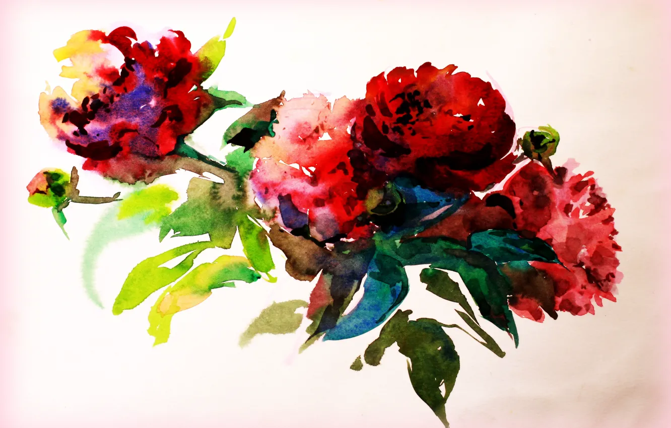 Photo wallpaper flowers, paper, paint, figure, watercolor, painting, creativity, drawing