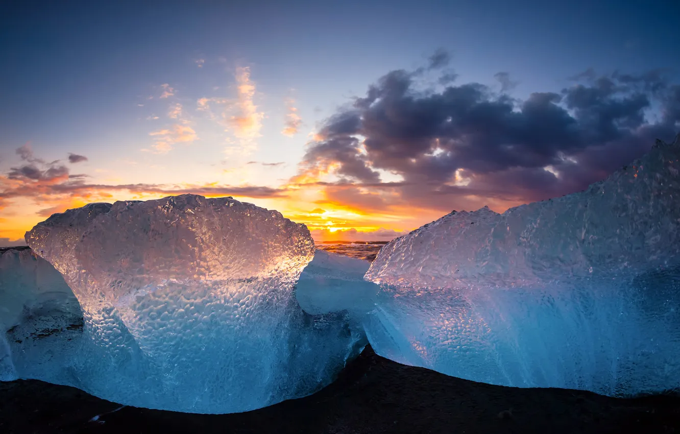 Photo wallpaper ice, glow, floe, Iceland