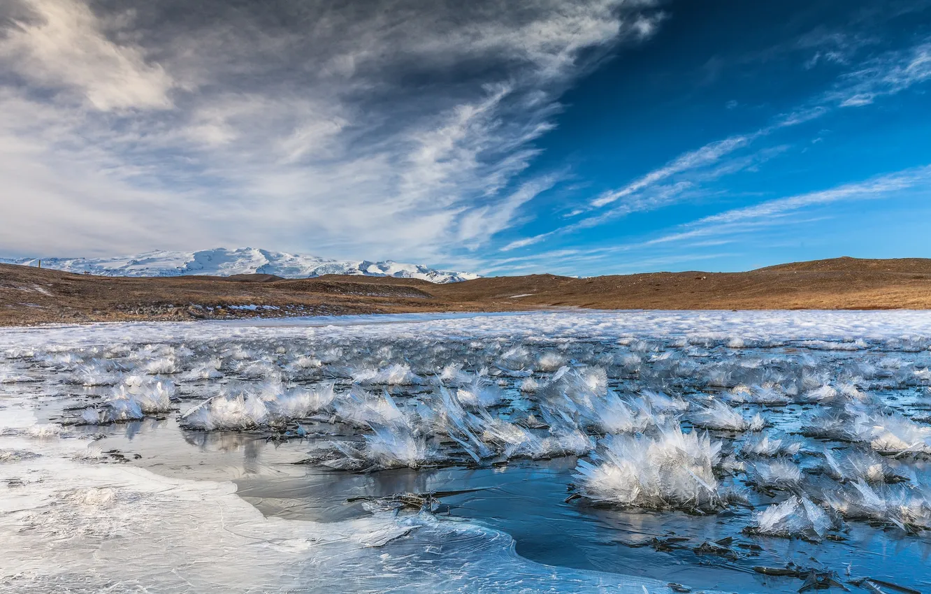 Photo wallpaper ice, the sky, landscape, mountains