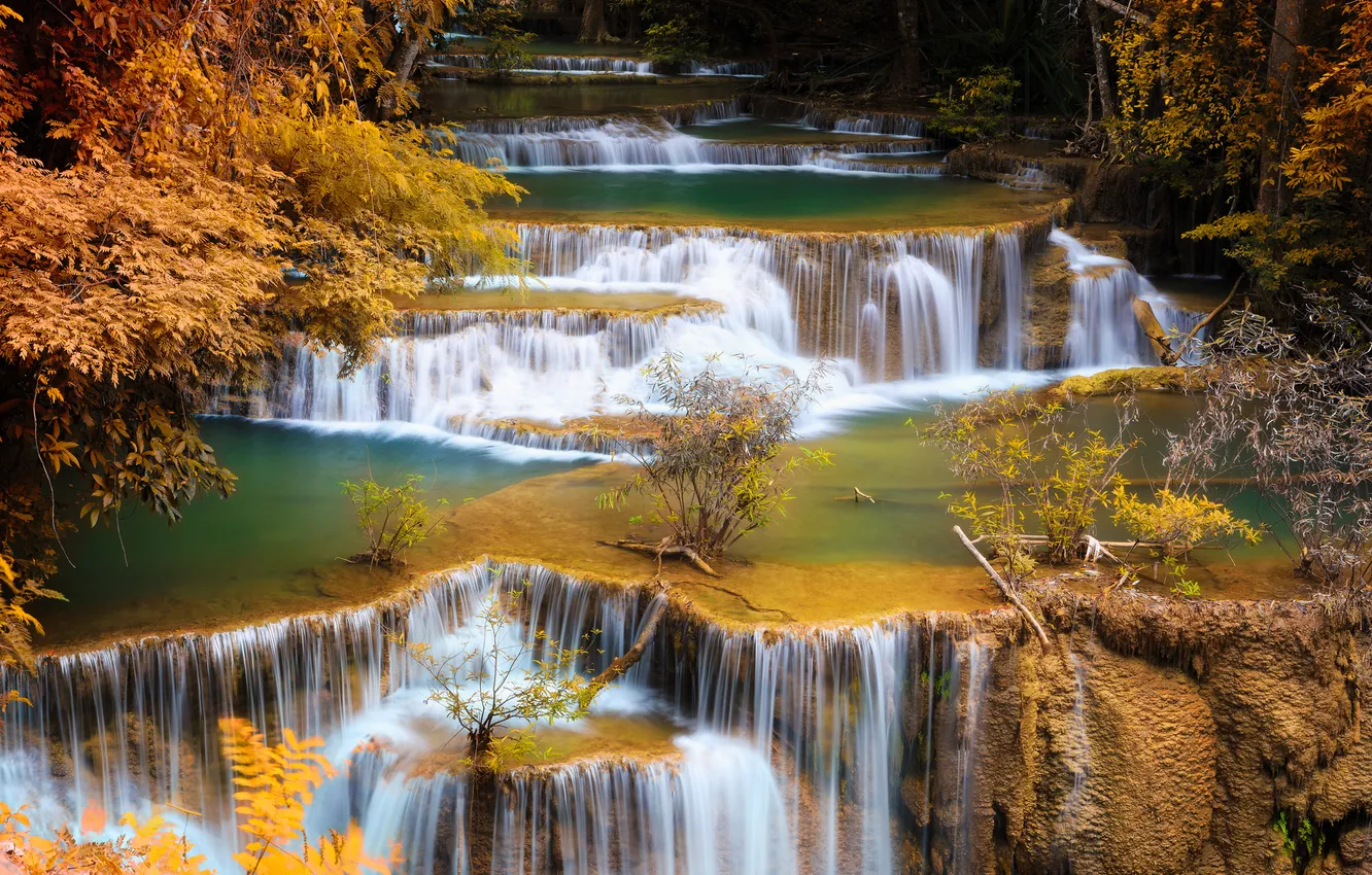 Photo wallpaper nature, river, waterfall, Thailand, Asia, Kanchanaburi, Si Sawat, rasteniya