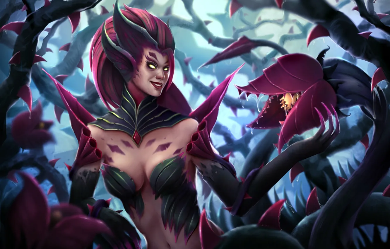 Photo wallpaper Girl, The game, Forest, Plants, Art, League of Legends, LOL, Character