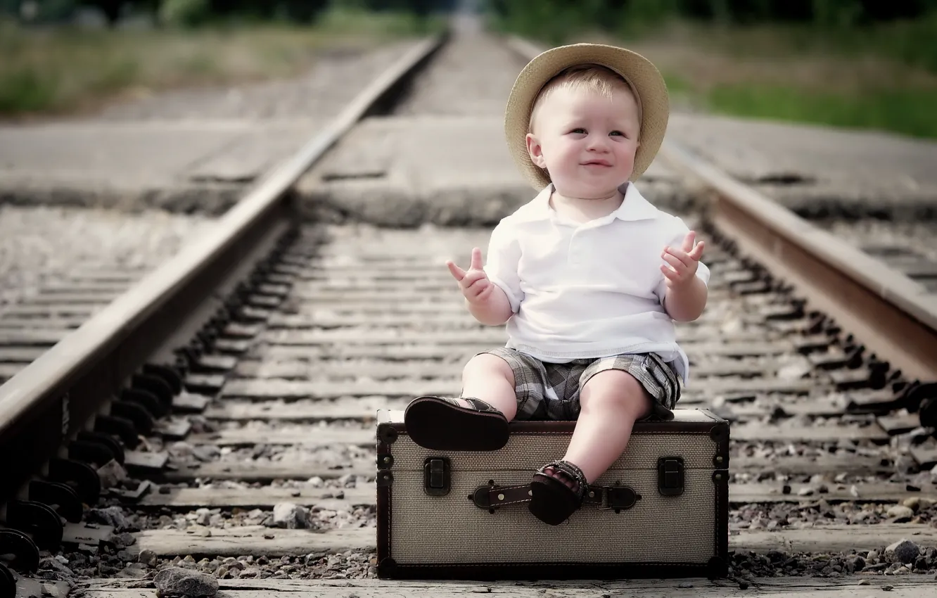 Photo wallpaper mood, boy, railroad
