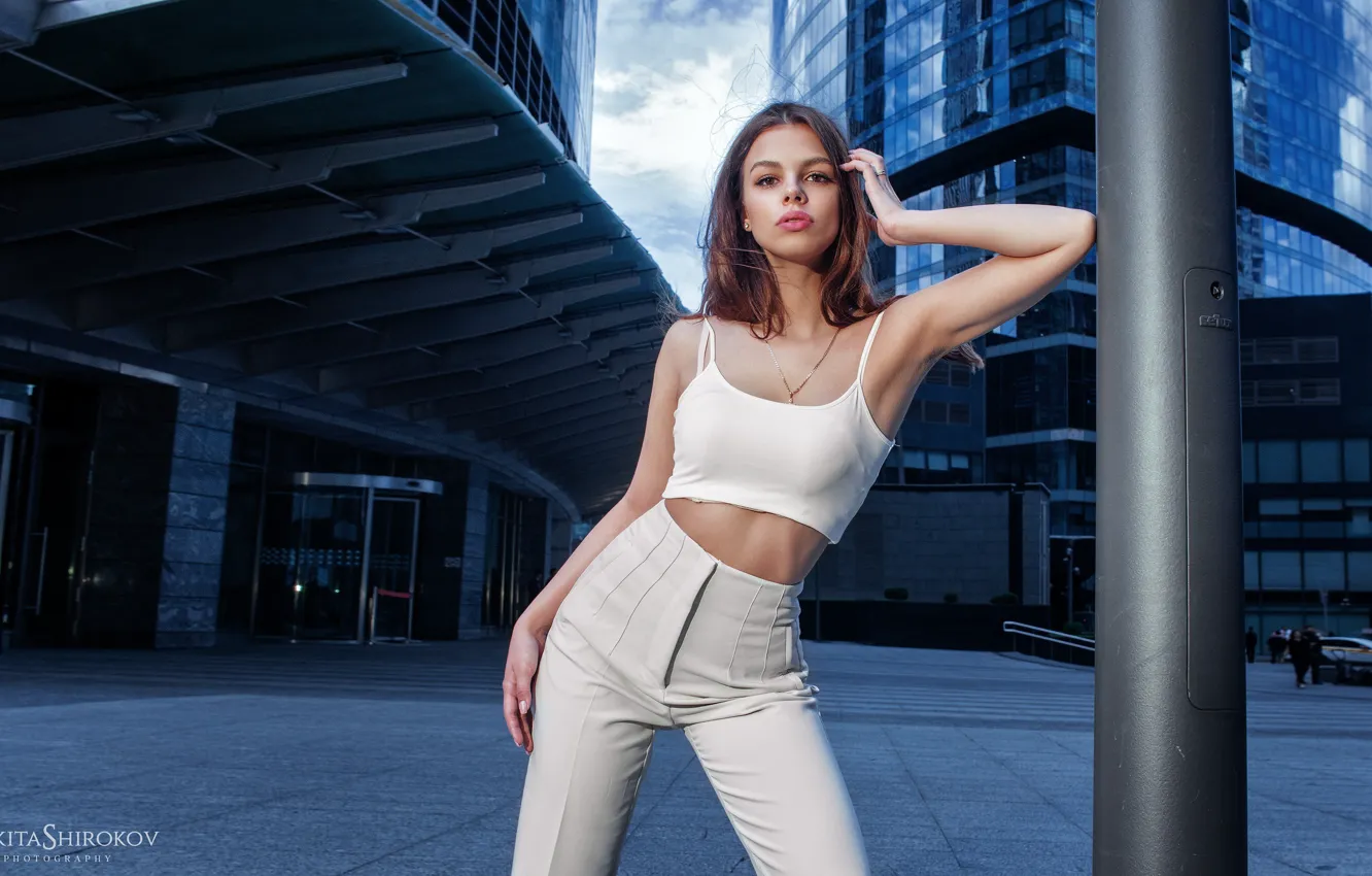 Photo wallpaper girl, pose, posts, topic, pants, Nikita Shirokov