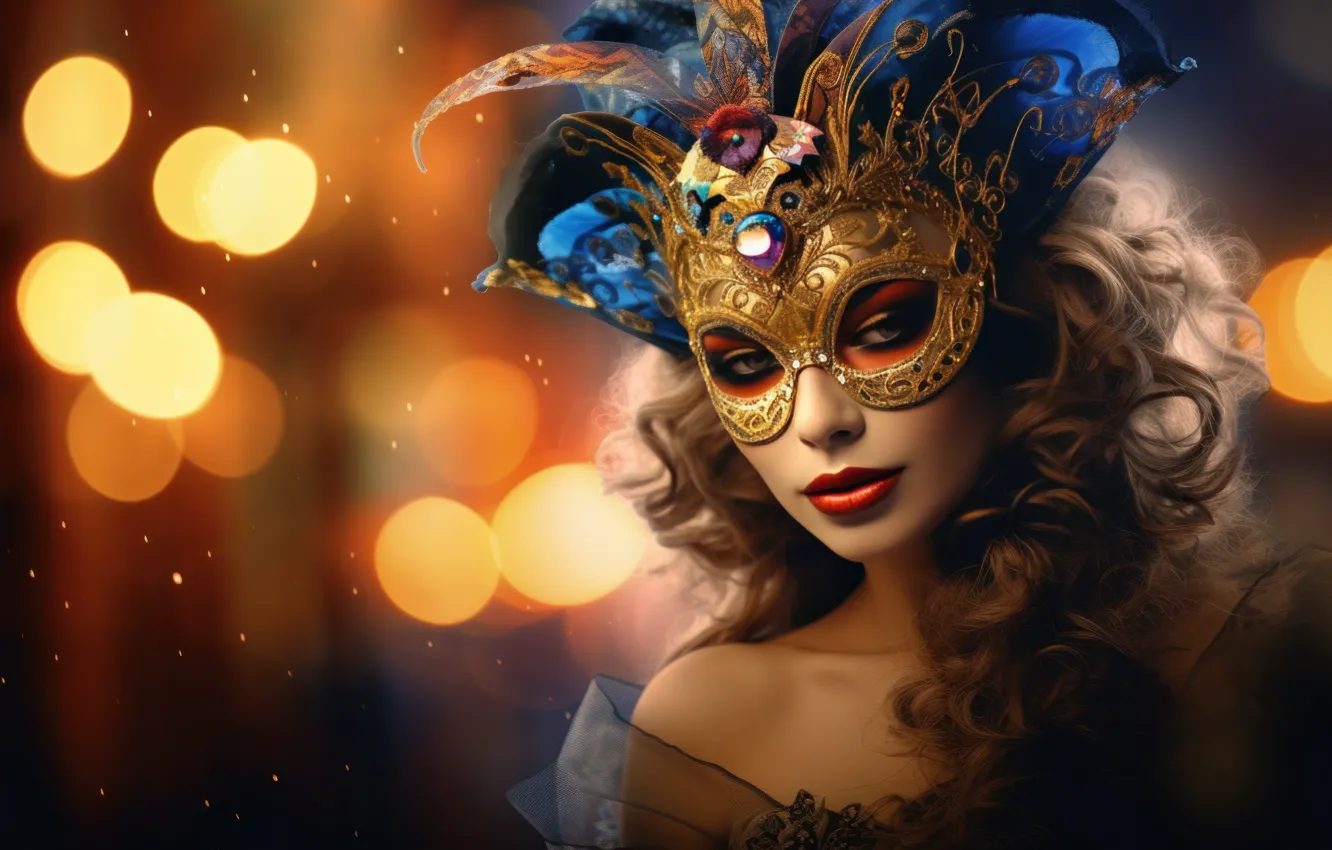 Photo wallpaper look, girl, decoration, blue, lights, pattern, Shine, new year