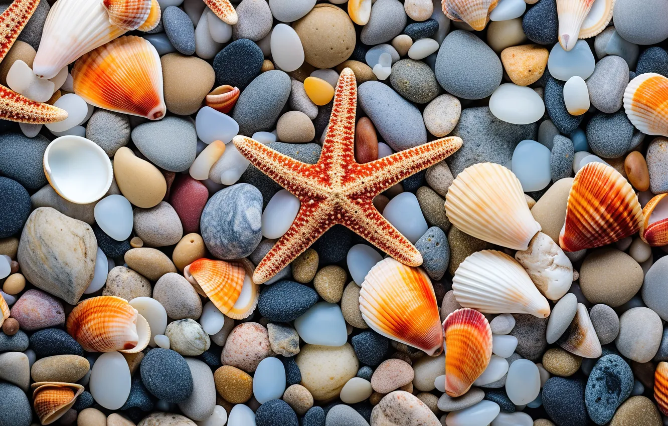 Photo wallpaper beach, pebbles, stones, background, colorful, shell, beach, sea