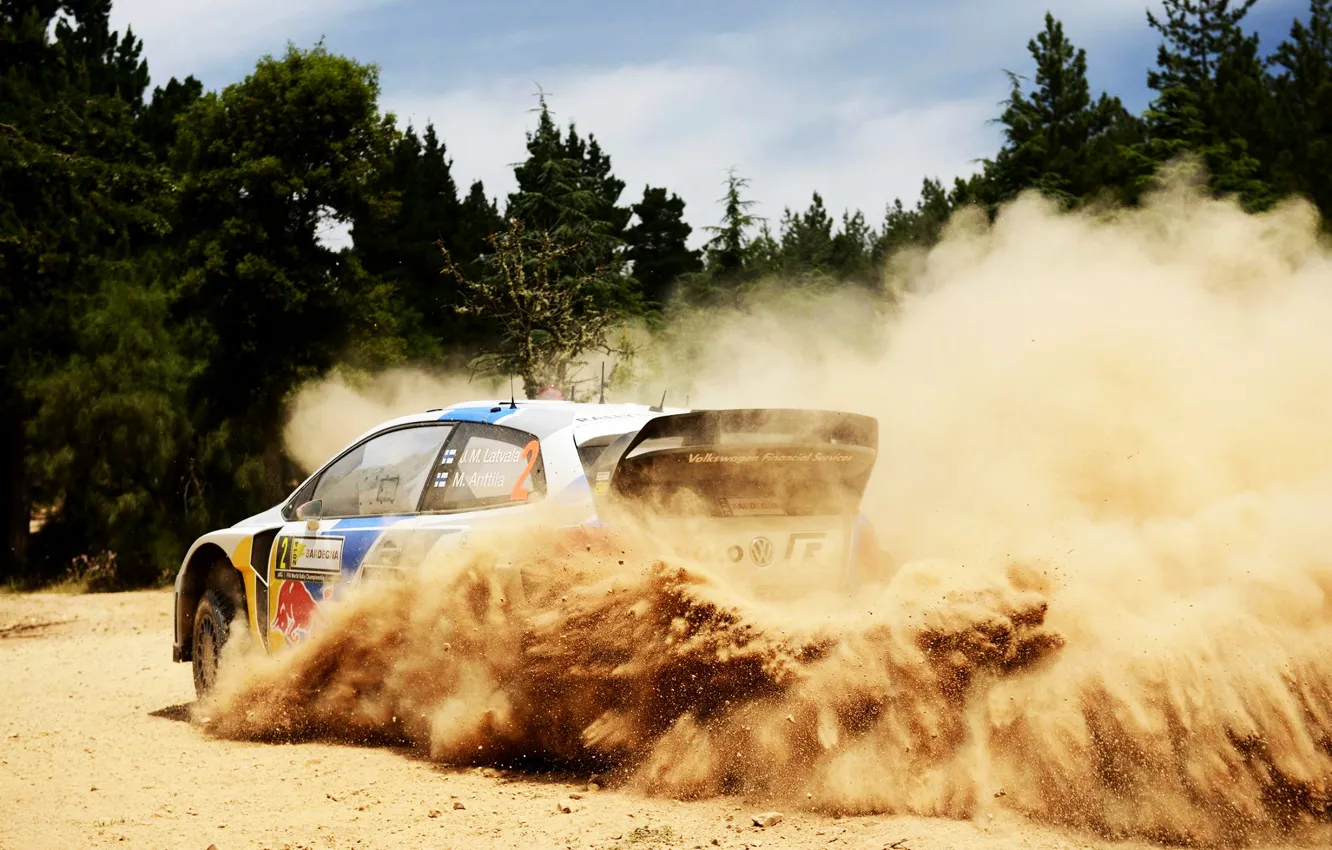 Photo wallpaper Auto, Dust, White, Forest, Volkswagen, Speed, Skid, Day