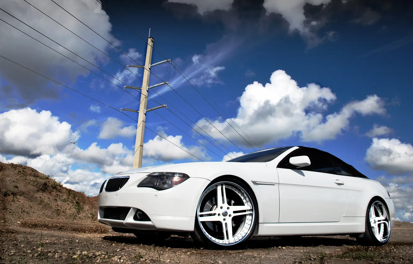 Photo wallpaper white, the sky, clouds, posts, tuning, BMW, BMW, tuning