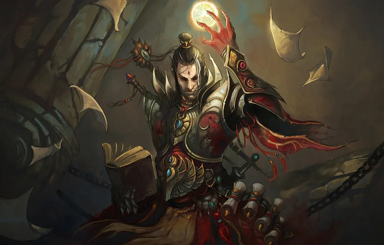 Photo wallpaper weapons, magic, armor, chain, book, sphere, fascinator, diablo