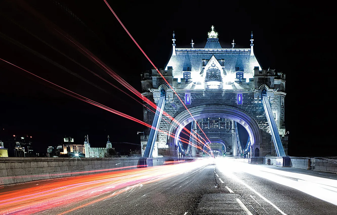 Photo wallpaper ROAD, NIGHT, LONDON, BRIDGE, Arch, LIGHTS