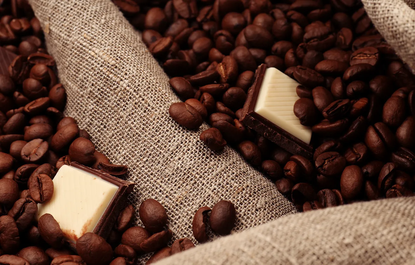Photo wallpaper coffee, chocolate, grain, slices, chocolate, coffee