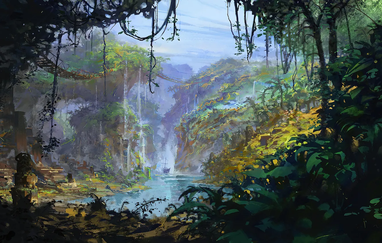 Photo wallpaper colors, jungle, water