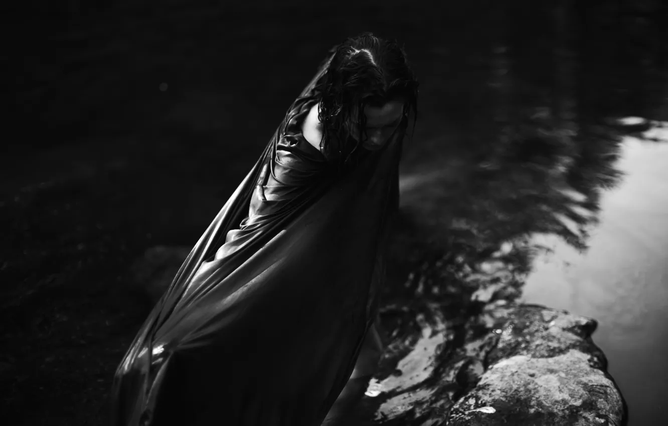 Photo wallpaper water, girl, stones, Roman Fedorchenko