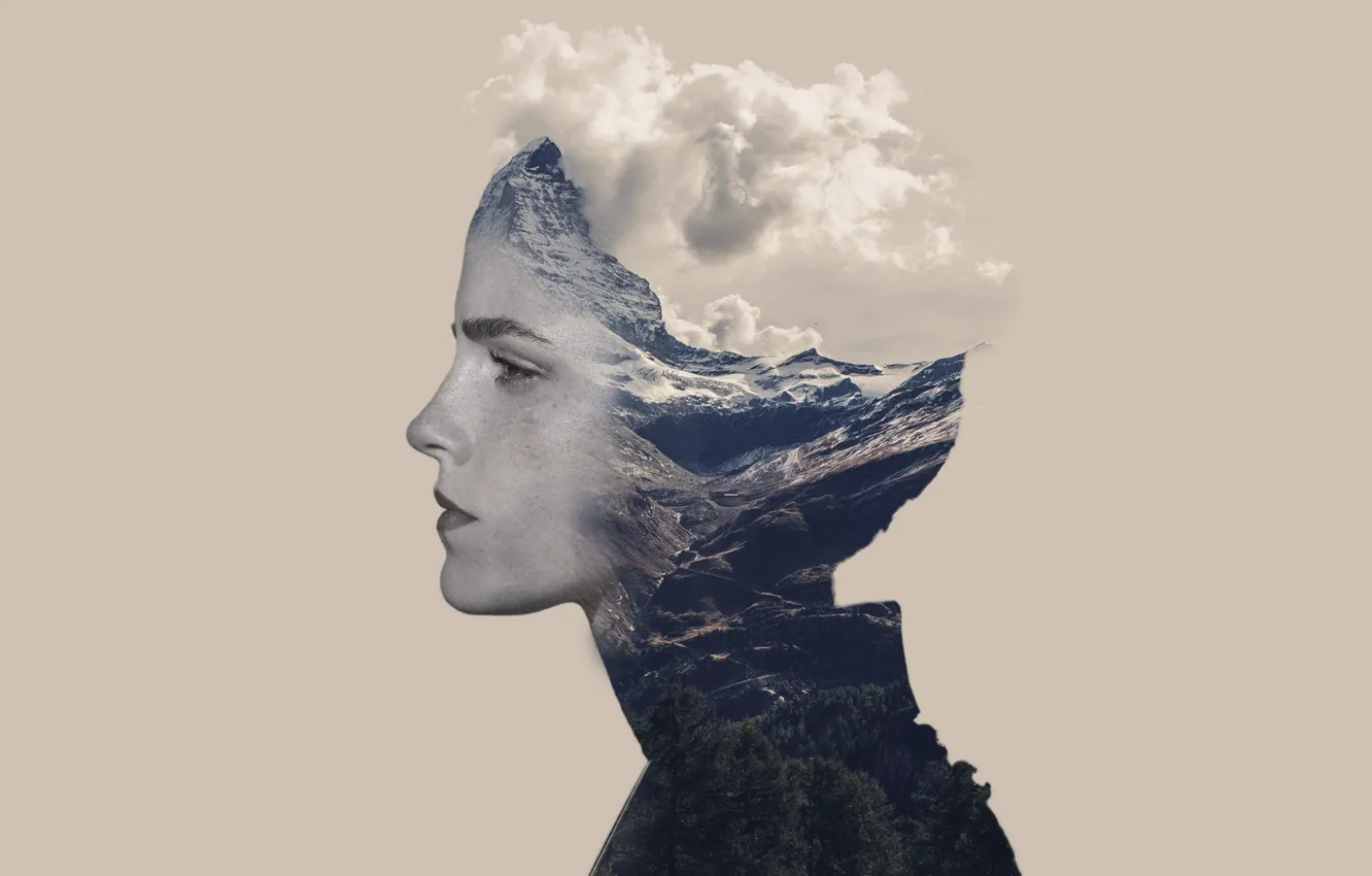 Photo wallpaper girl, emma watson, cloud, mountain, tree, photoshop, actress, edit