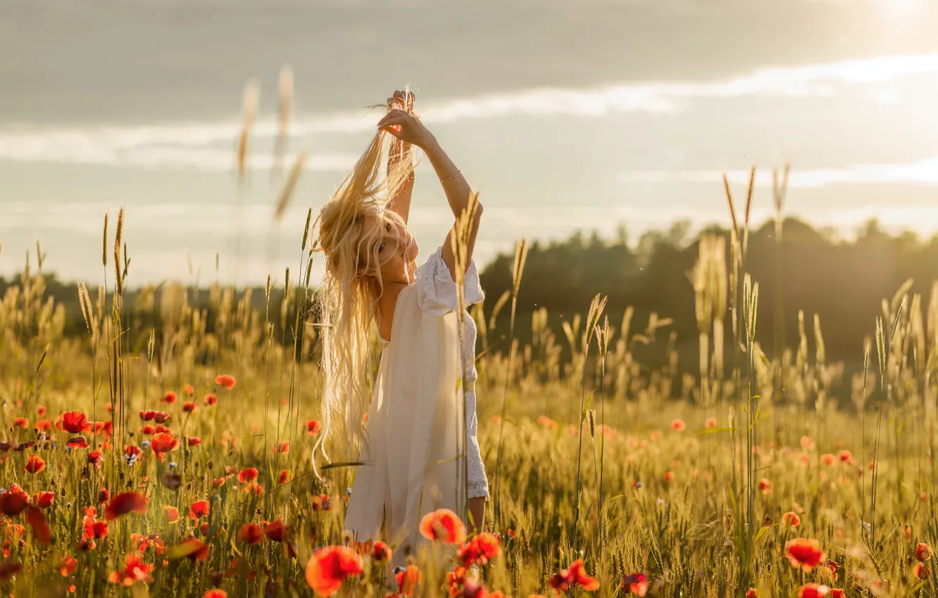 Photo wallpaper greens, grass, nature, mood, hair, Maki, blonde, photographer Tomash Masojc