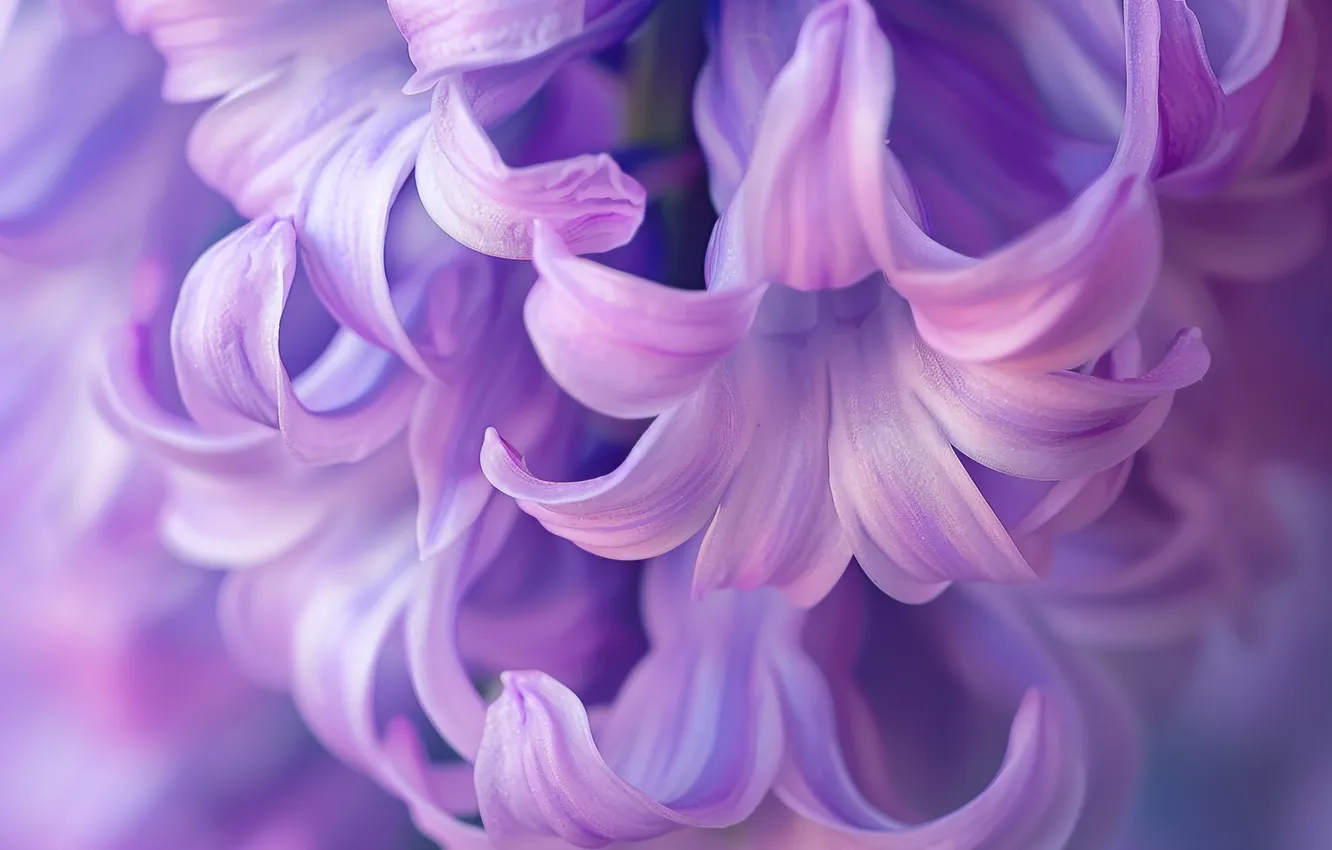 Photo wallpaper macro, flowers, petals, lilac, hyacinths, inflorescence, AI art, neural network