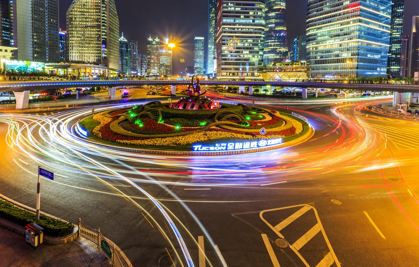 Photo wallpaper night, the city, lights, building, China, Shanghai