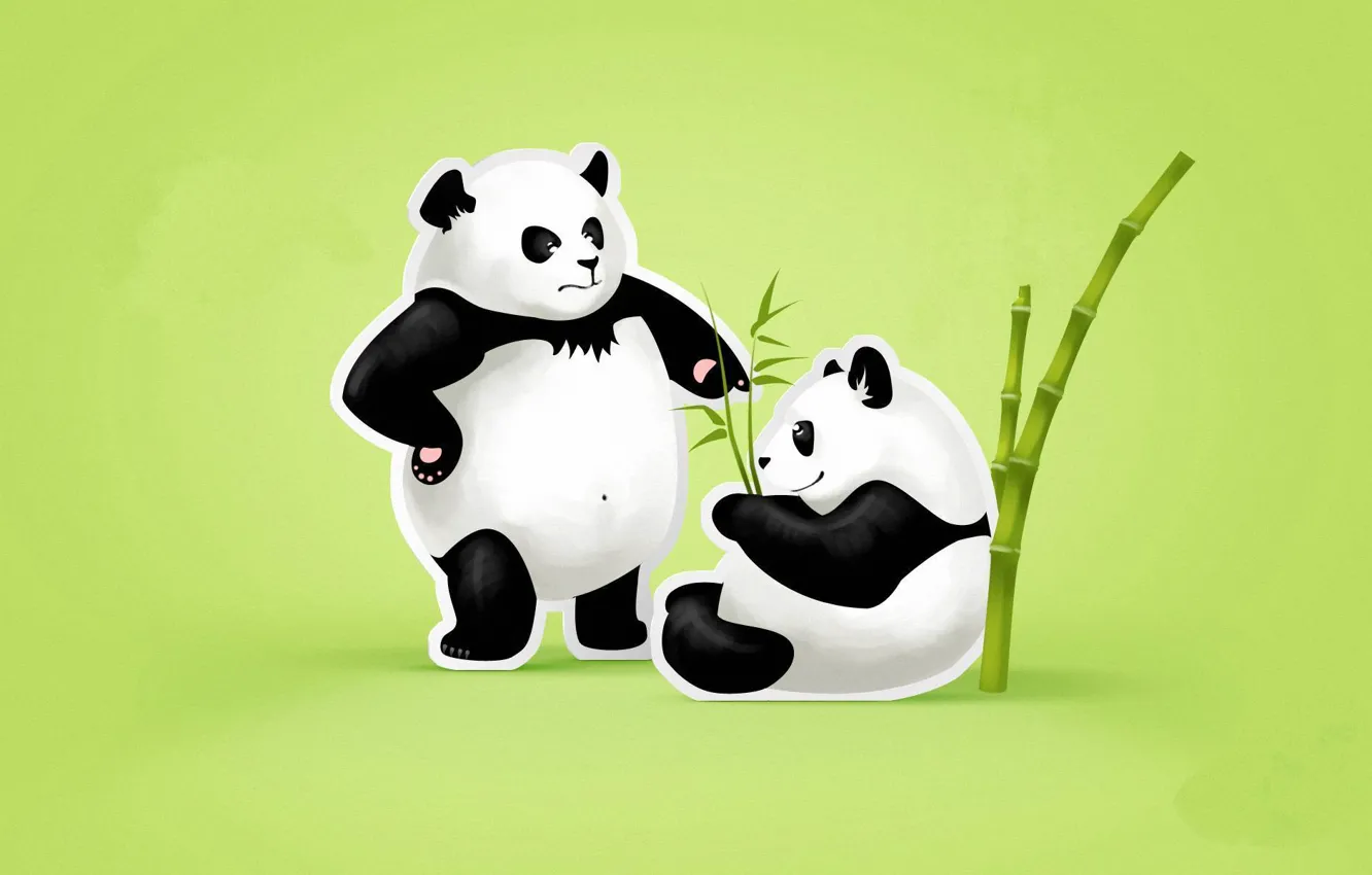 Photo wallpaper leaves, bamboo, pair, green background, Panda