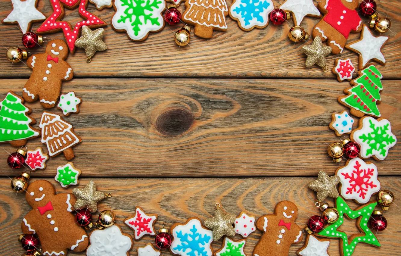 Photo wallpaper decoration, New Year, Christmas, christmas, wood, merry, cookies, decoration