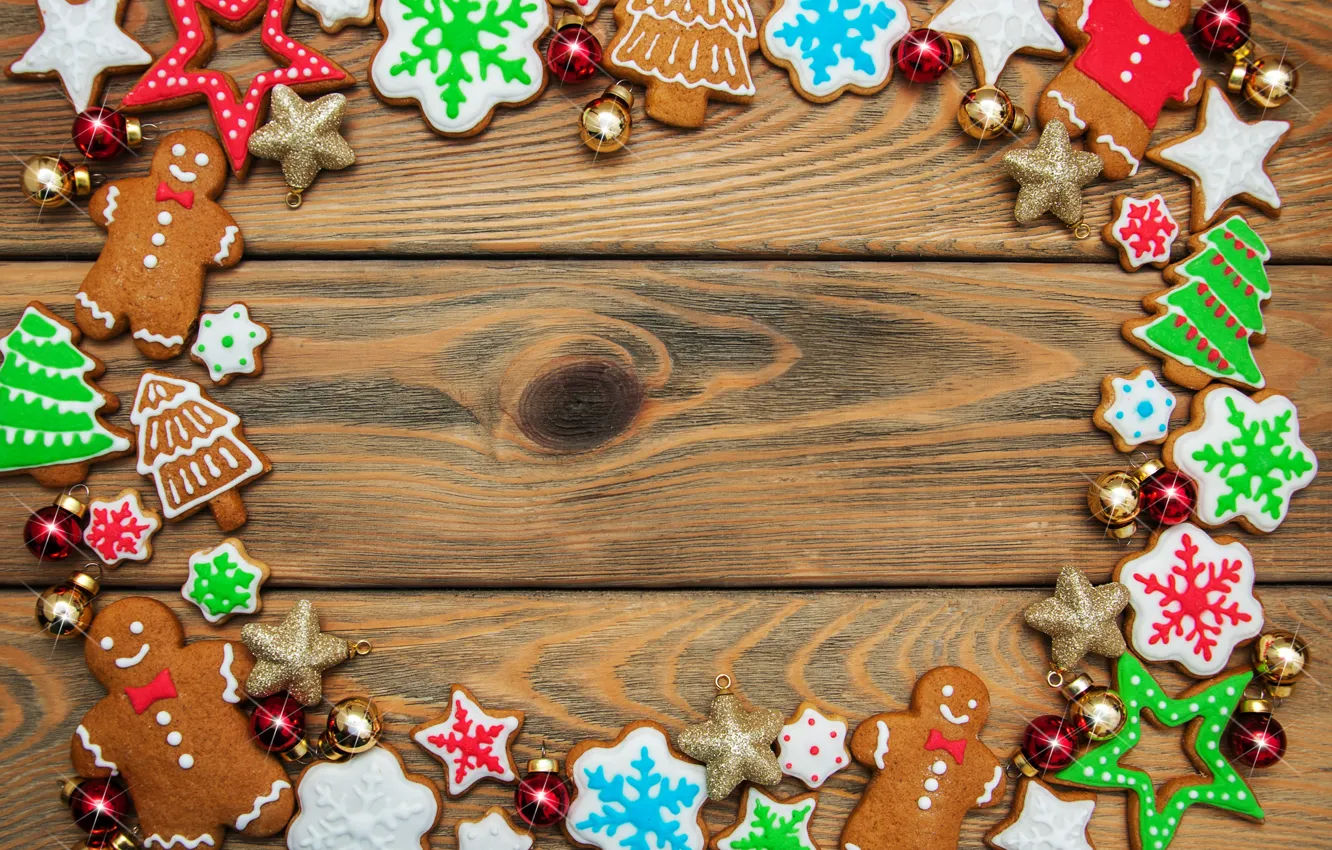 Photo wallpaper decoration, new year, Christmas, Christmas, wood, cookies, decoration, gingerbread