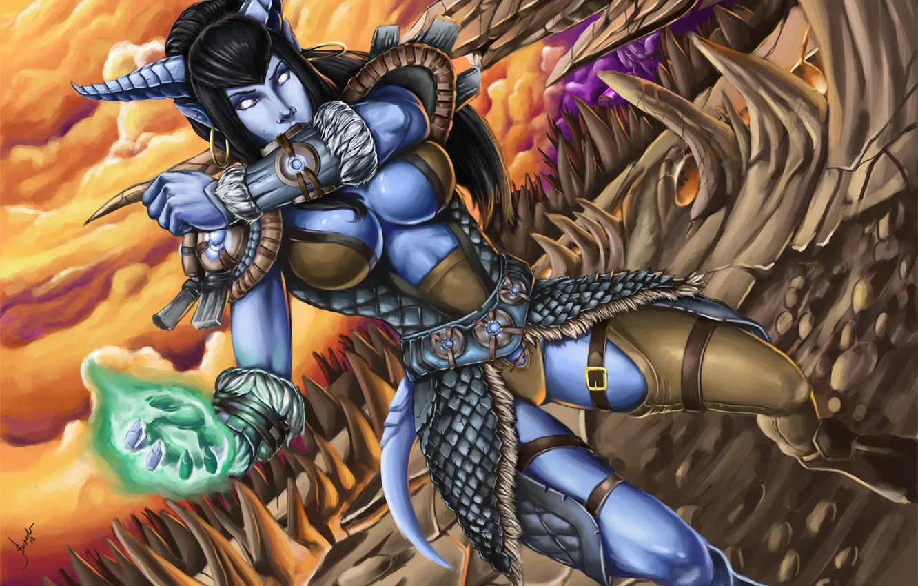 Photo wallpaper girl, magic, armor, World of Warcraft, peak, wow, Draenei