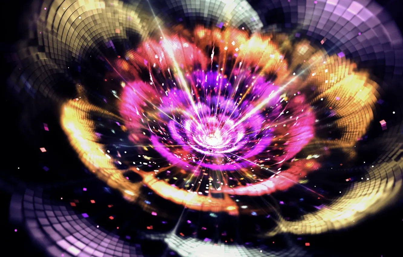 Photo wallpaper rays, light, flowers, abstraction, graphics, cell, bokeh