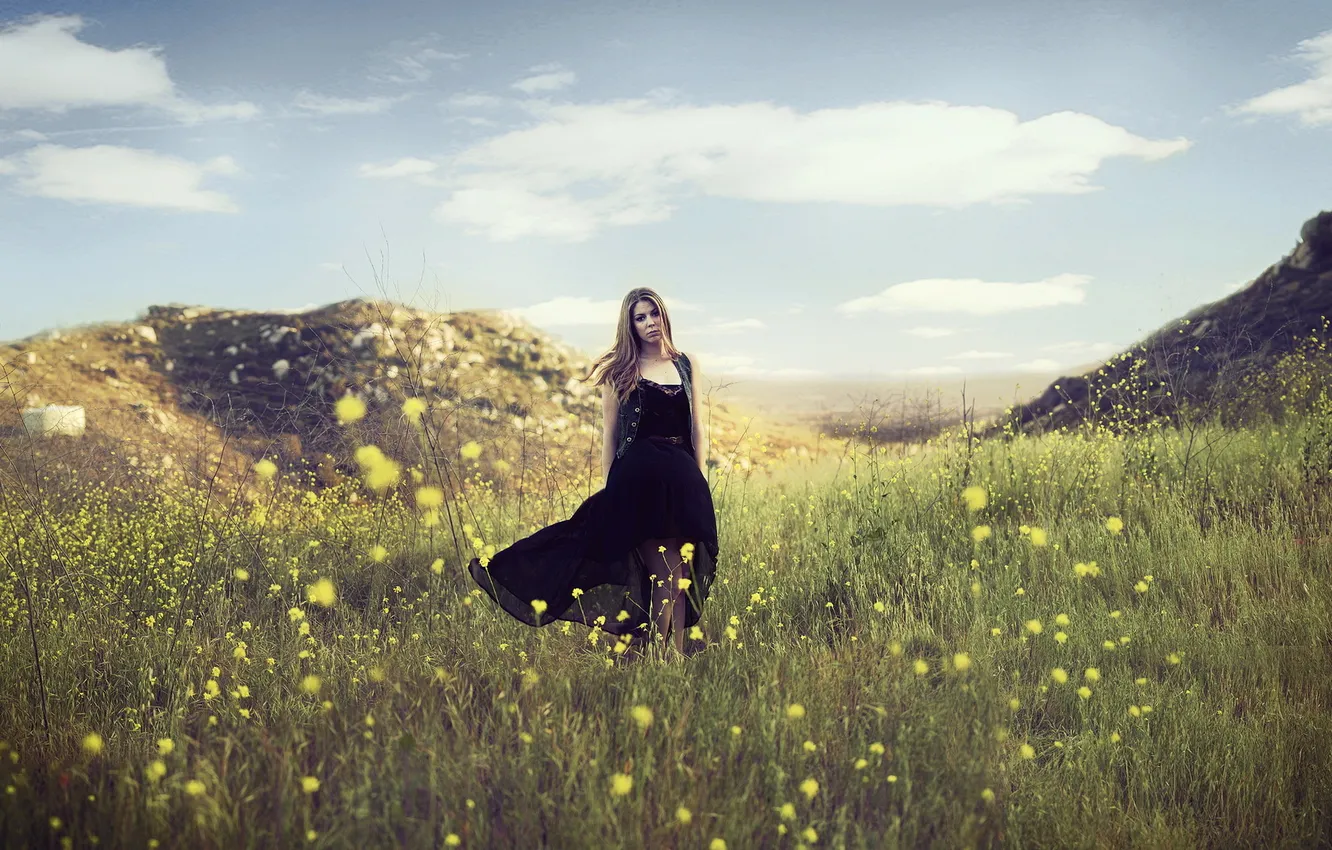 Photo wallpaper field, summer, girl