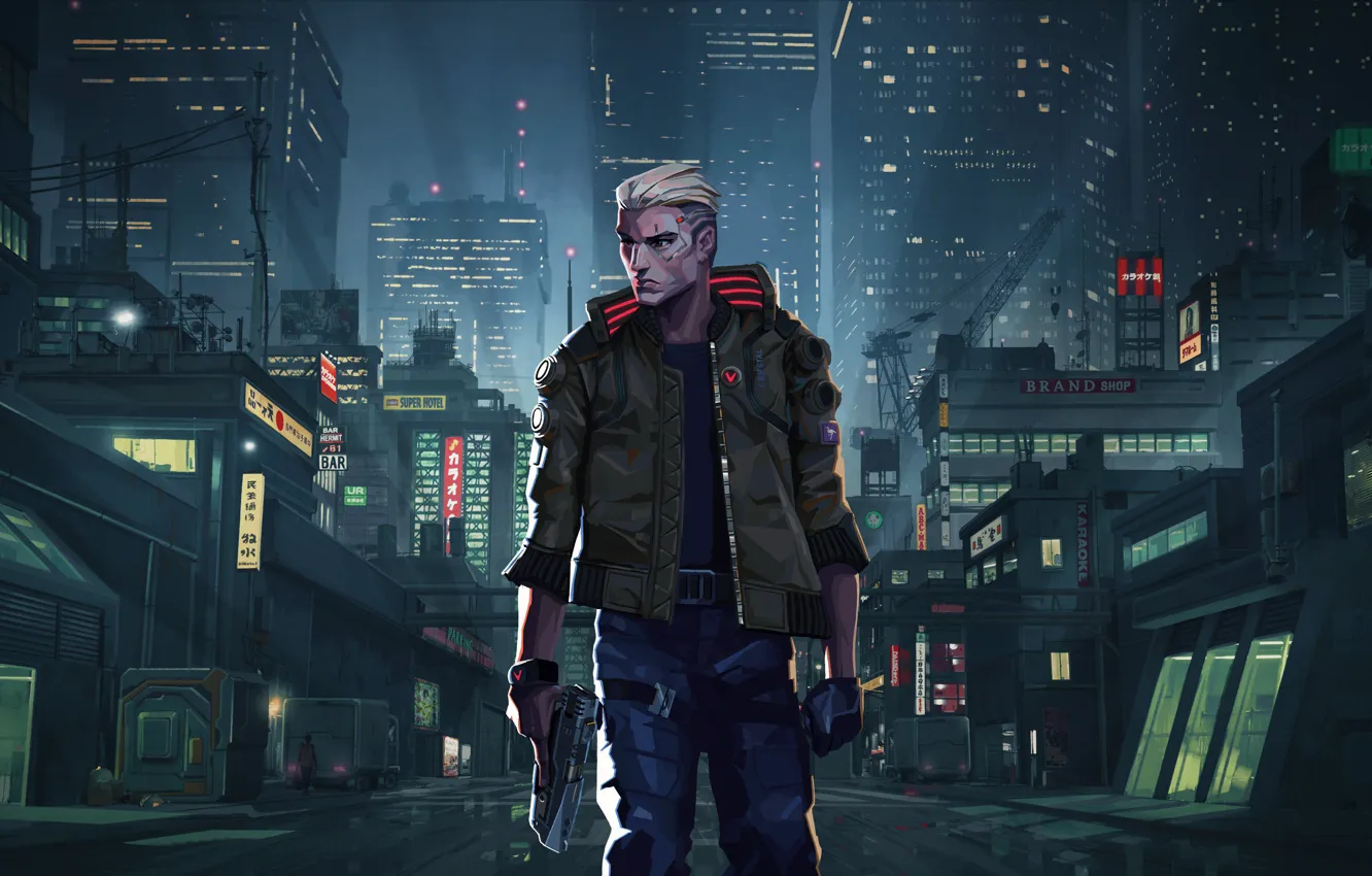 Photo wallpaper night, future, the game, technology, skyscrapers, game, Android, characters