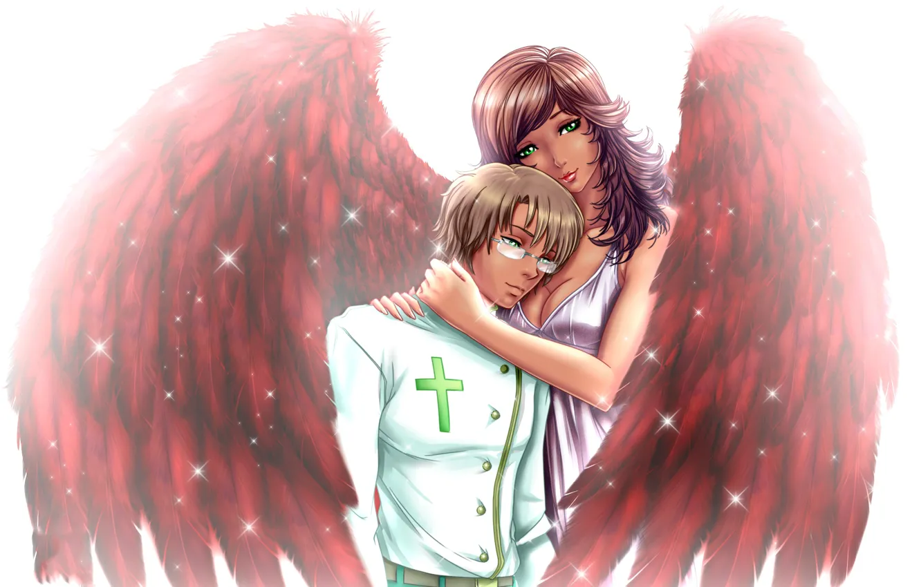 Wallpaper girl, wings, angel, hugs, guy images for desktop, section арт ...