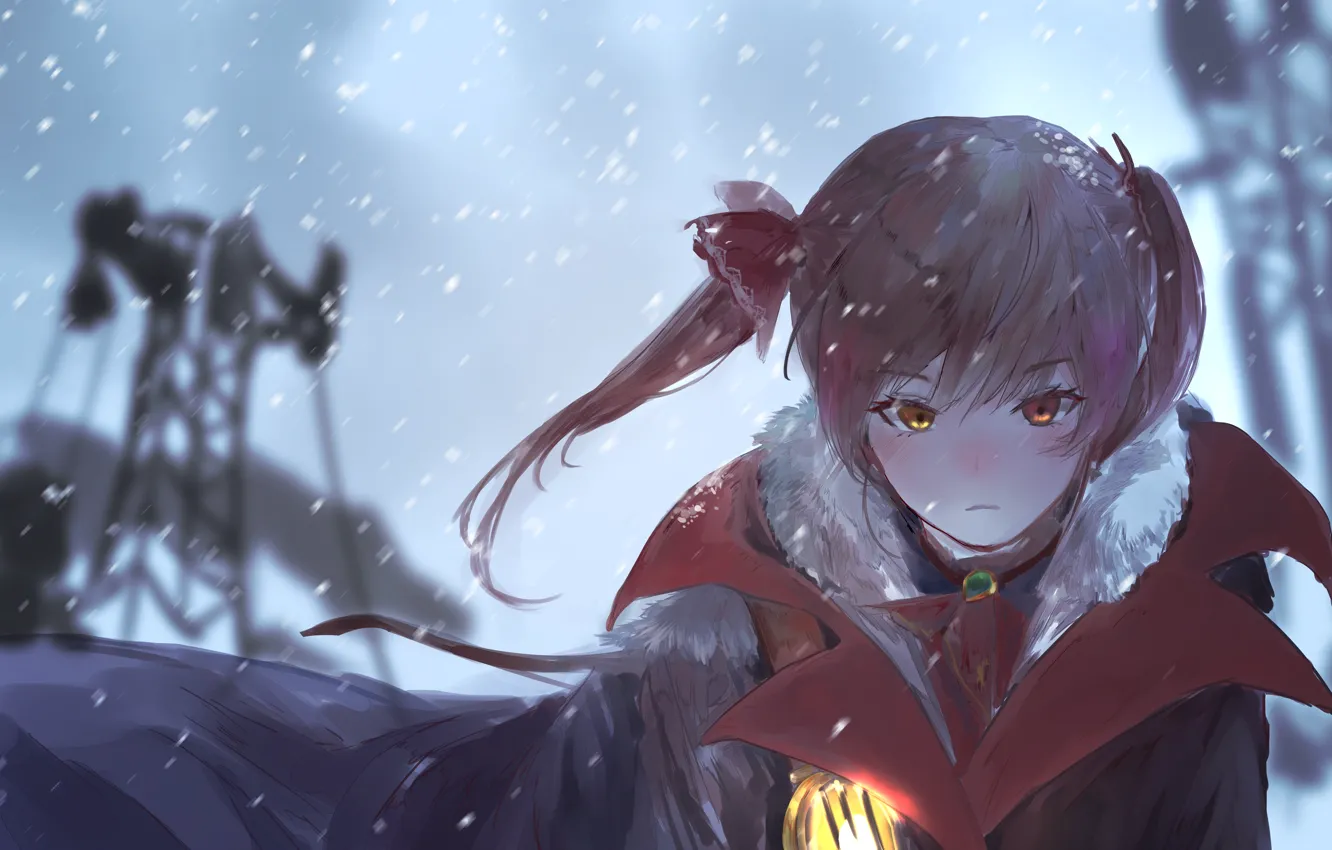 Photo wallpaper girl, snow, lights, Virtual youtuber, Holo no Graffiti, Marine Houshou, HoloLive