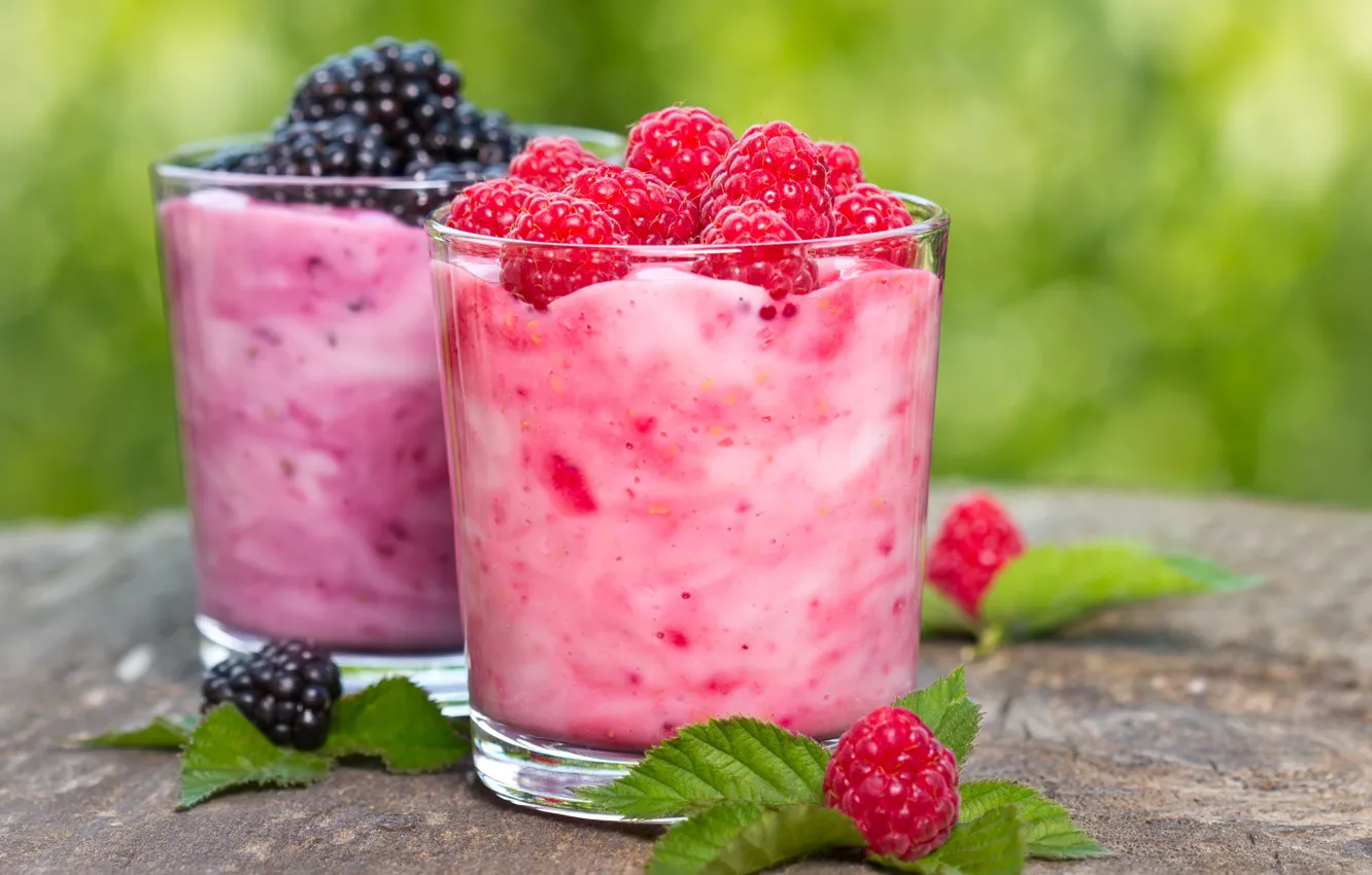 Photo wallpaper raspberry, dessert, BlackBerry, cocktail, berries, milk, milkshake, yogurt